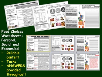 KS3/KS4 Food Cover Work/Lesson: Food Choices - Personal, Social and Economical Factors