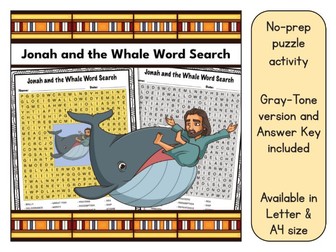 Jonah and the Whale Word Search Bible Puzzle Activity Worksheet