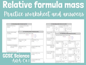 GCSE AQA Combined Science Chemistry C4.1 Relative formula mass practice worksheet and answers