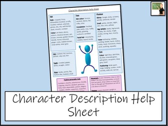 English- Character Description Help Sheet