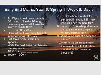 Year 6 Early Bird Maths, Spring 1 Week 6