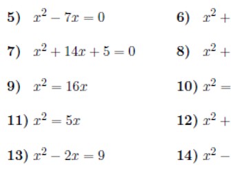 Solving Quadratic Equations By Completing The Square Worksheet With