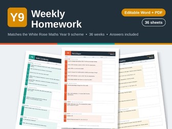 Year 9 Weekly Maths Homework – White Rose Maths aligned