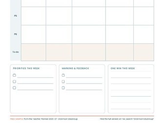 FREE Weekly Teacher Planner Page 2026–27