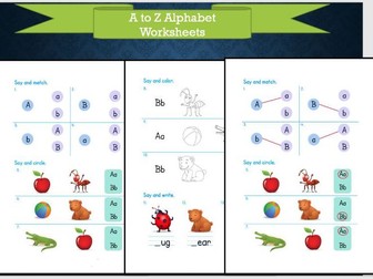 A to Z Alphabet Worksheets Pack | 40 Pages | Placement Test, Homework, practice