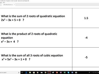 Roots and coefficients of equations for A level Year 1 Further Maths (match cards activity)