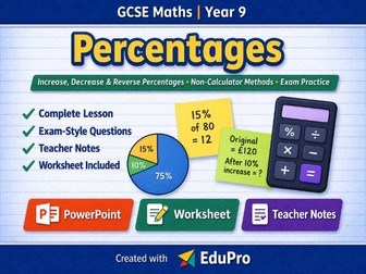 Percentages Lesson Pack | Year 9 Maths | Increase, Decrease & Reverse Percentages