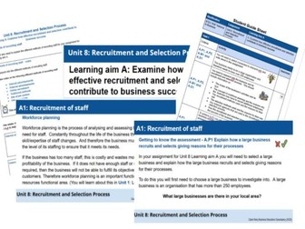 BTEC National in Business - Unit 8: Recruitment and Selection Process learning aim A resource bundle