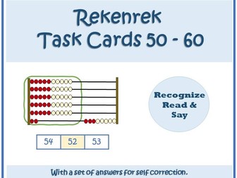 Rekenrek identify numbers from 50 to 60 with a set of answers for self correction