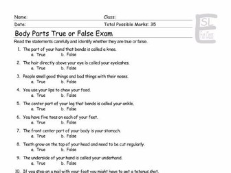 body parts true false