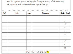 a4 home reading log for beginning readers by martinesmith81