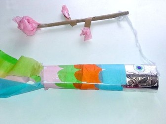 Japanese Koinobori Windsock on a Cherry Blossom Branch