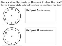 half past worksheets drawing activities hands on clocks and writing