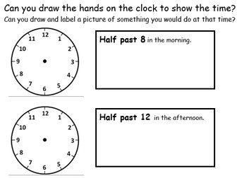 year 1 oclock and half past bundle 14 worksheets teaching resources