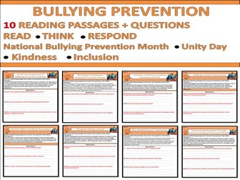 Bullying Prevention Reading Passages 10 Texts + Questions Grades 5-8