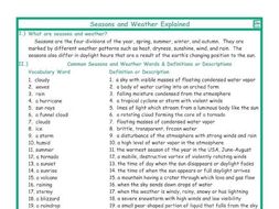 Seasons and Weather Explanation-Definitions