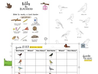 Garden Bird Bundle - fact files, tally, colouring sheets, bird feeder instructions