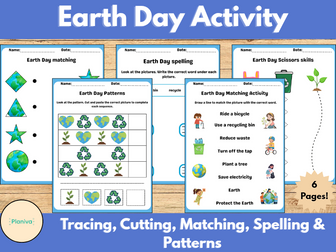 Earth Day Activity Bundle | Tracing, Cutting, Matching, Spelling & Patterns | EYFS / KS1