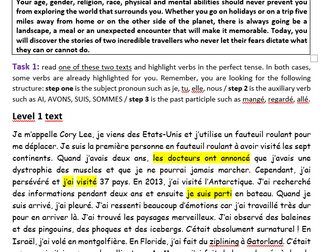 ''Les voyages extraordinaires'' reading and translation activity _ holidays KS3-KS4 (perfect tense)