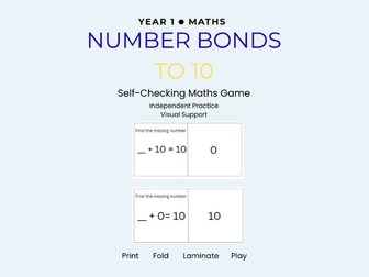 Number Bonds to 10 - Self-Checking Maths Game | Year 1