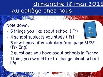 NEW GCSE French Pearson Edexcel Module 3.0 Au collège chez nous