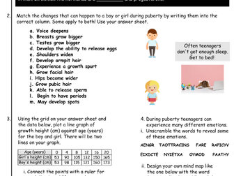 Adolescence / Growing up  KS3 Science WHOLE LESSON RESOURCE