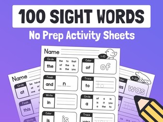 First 100 Sight Words Worksheets | Sight Word Fluency Activities, ELA Literacy