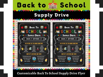 Back to School Supply Drive Flyer : Customizable Fundraiser Poster Printable