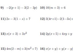 Expanding brackets and collecting like terms worksheet (with solutions ...