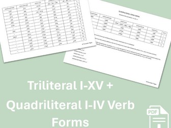 Triliteral I-XV and Quadriliteral I-IV Arabic Verb Forms