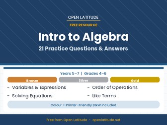 Intro to Algebra — 21 Practice Questions & Answers (Free Worksheet)