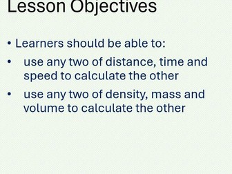 Speed and Density formulae. Maths Functional Skills L2 GCSE Full Lesson