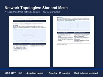Star & Mesh Topology Worksheet: OCR GCSE