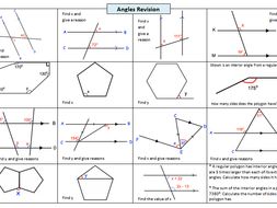 Revision worksheet on Angles in Parallel Lines and Angles in Polygons