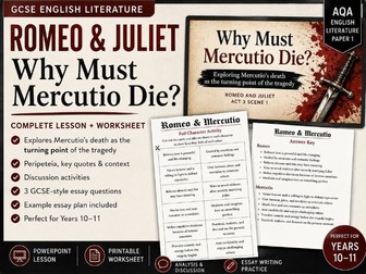Romeo and Juliet Act 3, Scene 1 PPT- The importance of Mercutio's death as peripeteia