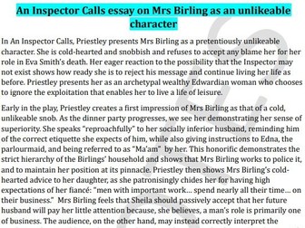 Grade 9 Essay AQA GCSE English literature AICs Essay Mrs Birling as an unlikeable character