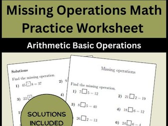 Missing Operations Math Practice Worksheet Arithmetic Basic Operations