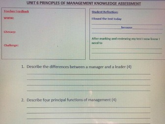 Unit 6 Principles of Management Knowledge Test Learning Aims A-D