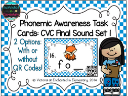 Phonemic Awareness Task Cards: CVC Final Sound Set 1