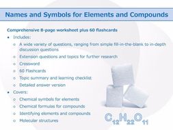 Names And Symbols For Elements And Compounds Worksheet And Flashcards