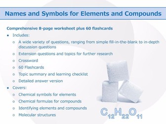 Names And Symbols For Elements And Compounds Worksheet And Flashcards