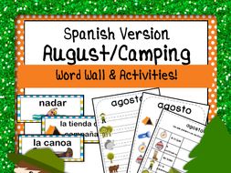 August / Camping Word Wall Cards AND Activities! Spanish version