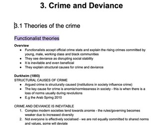 A-level AQA Sociology Crime and Deviance condensed notes