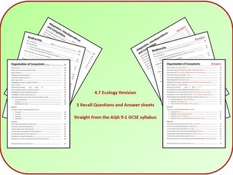 Topic 7: Ecology Revision Questions and Answer Sheets