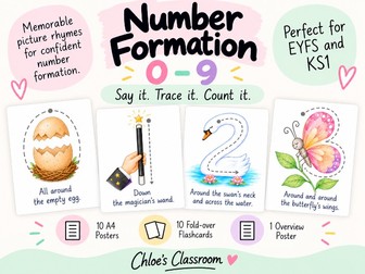 Number Formation Rhymes 0-9 | Posters and Flashcards | EYFS KS1 |
