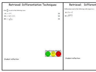 A Level Maths: Differentiation techniques retrieval sheet