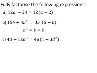 Factorising algebraic expressions lesson