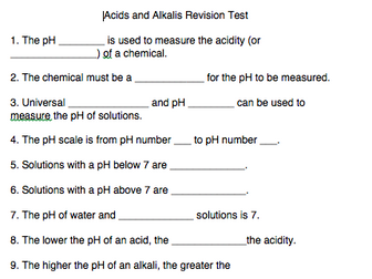 Acids & alkalis revision test