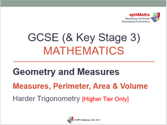 apt4Maths: Powerpoint (Lesson 14 of 18) on Measures, Perimeter, Area & Volume - HARDER TRIGONOMETRY