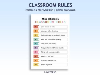 Editable Classroom Rules | Class Rules | Teacher Rules | School Rules | Decor